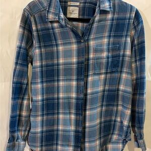 American Eagle Outfitters Blue Plaid Button-Down Shirt